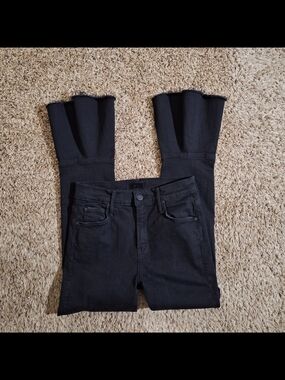 MOTHER The Cha Cha Fray Jeans Not Guilty Black Ruffle Hem Flare Size 25
